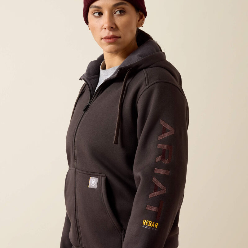 Ariat Rebar All-Weather Full Zip Hoodie in Espresso, detail view 1