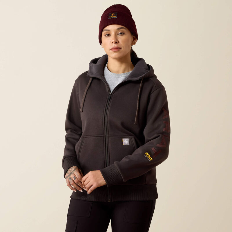 Ariat Rebar All-Weather Full Zip Hoodie in Espresso, front view