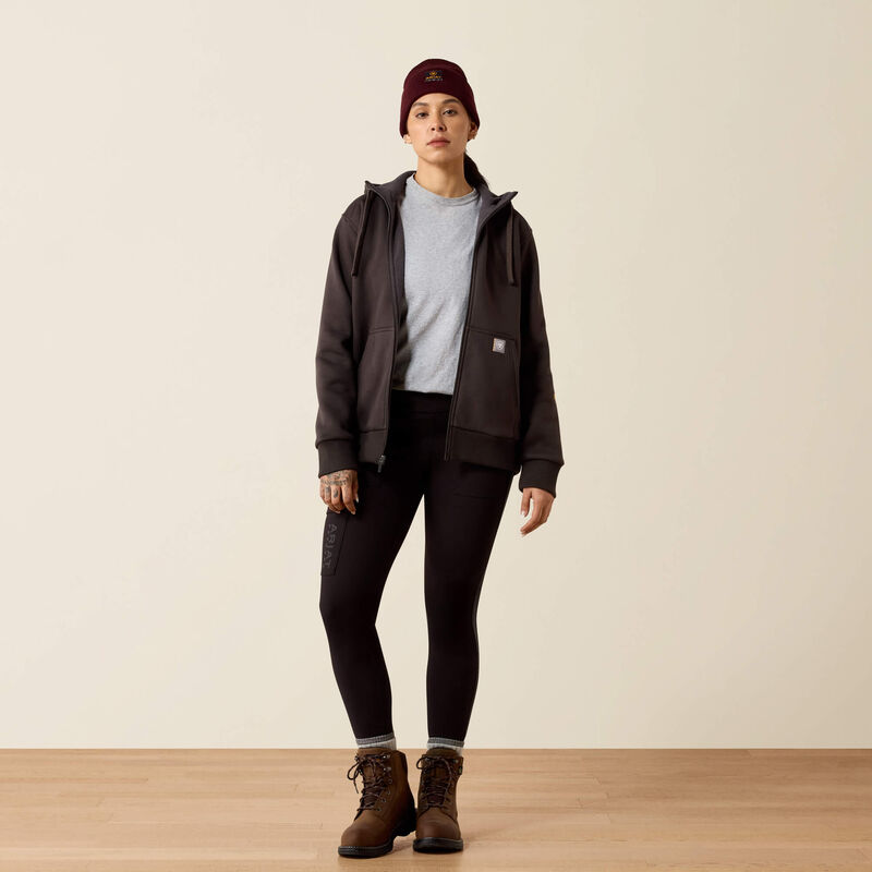 Ariat Rebar All-Weather Full Zip Hoodie in Espresso, full outfit view