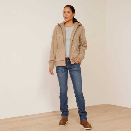 ARIAT Rebar All-Weather Sherpa Full-Zip Hoodie - Womens - Oatmeal Heather