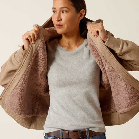 ARIAT Rebar All-Weather Sherpa Full-Zip Hoodie - Womens - Oatmeal Heather