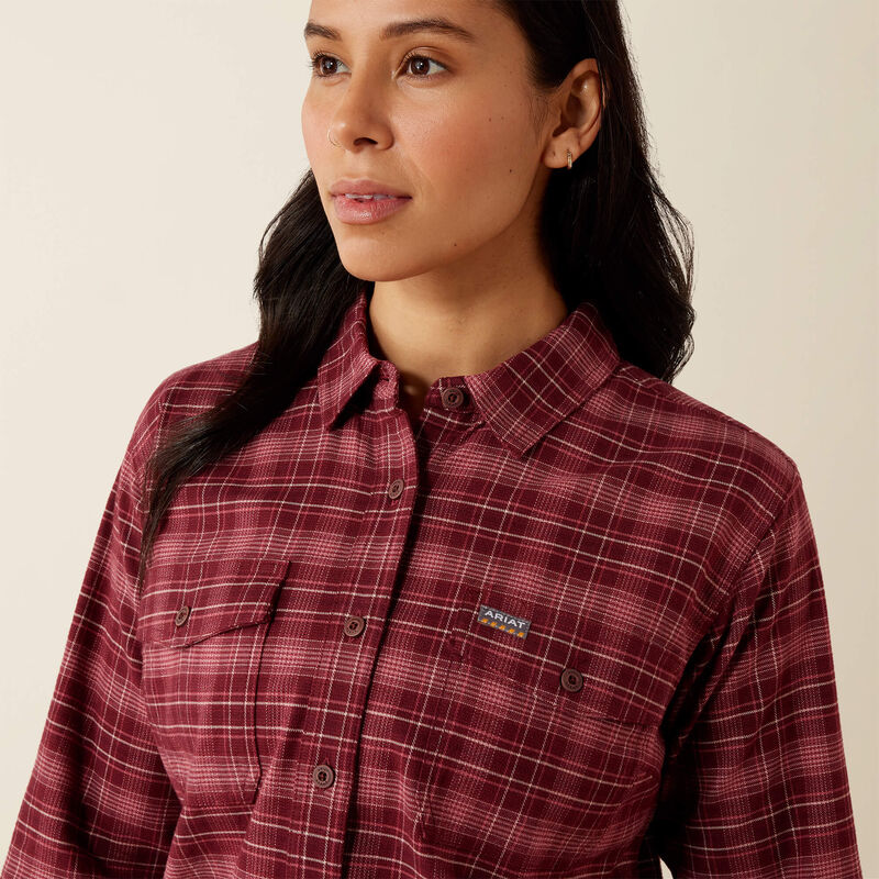 Ariat Rebar Flannel DuraStretch Work Shirt in Windsor Wine, detail view 1
