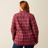 Ariat Rebar Flannel DuraStretch Work Shirt in Windsor Wine, back view on a second model