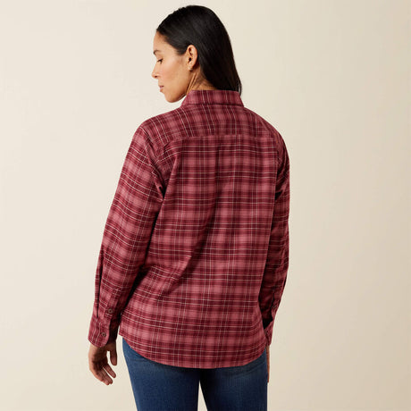 Ariat Rebar Flannel DuraStretch Work Shirt in Windsor Wine, back view