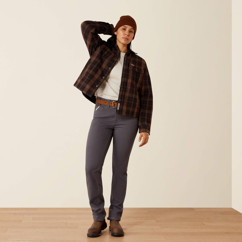 Ariat Rebar Flannel Insulated Shirt Jacket in Rain Drum, full outfit view