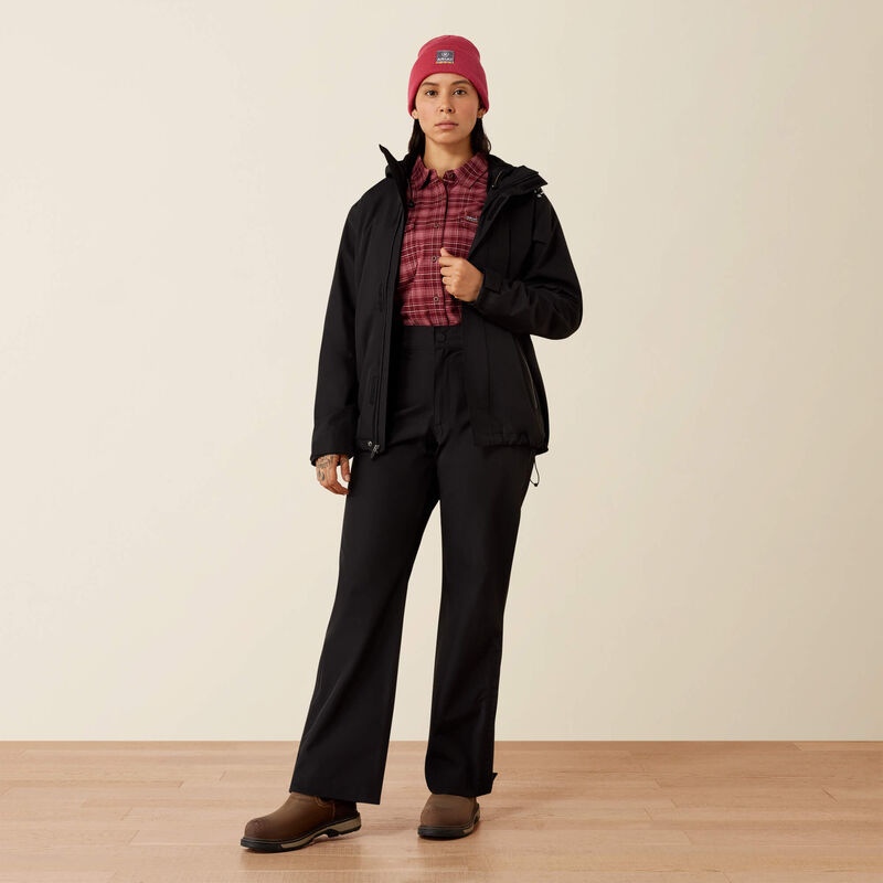 Ariat Rebar Stormshell Waterproof Jacket in Black, full outfit view