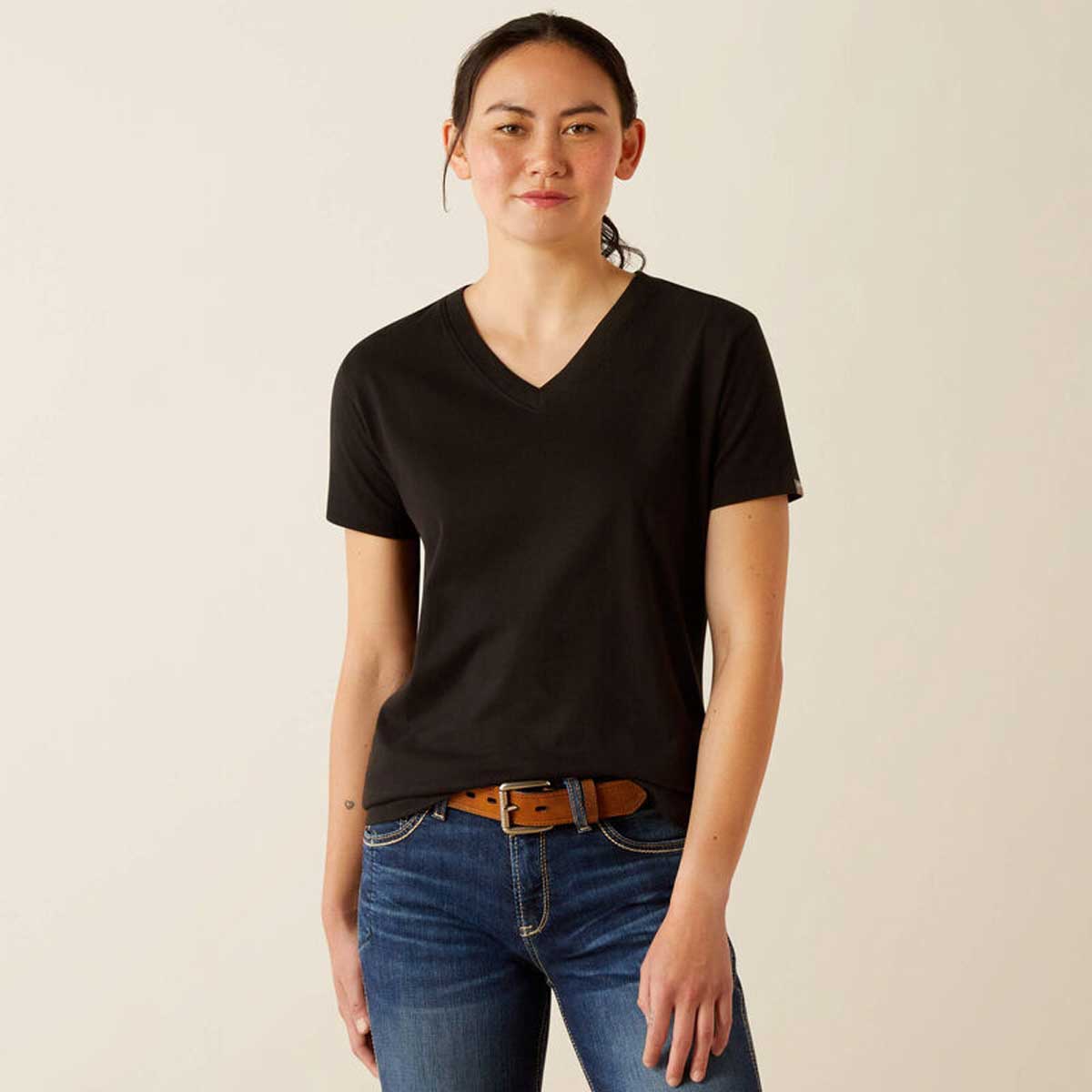 ARIAT Rebar Strong Cotton V-Neck T-Shirt - Womens - Black