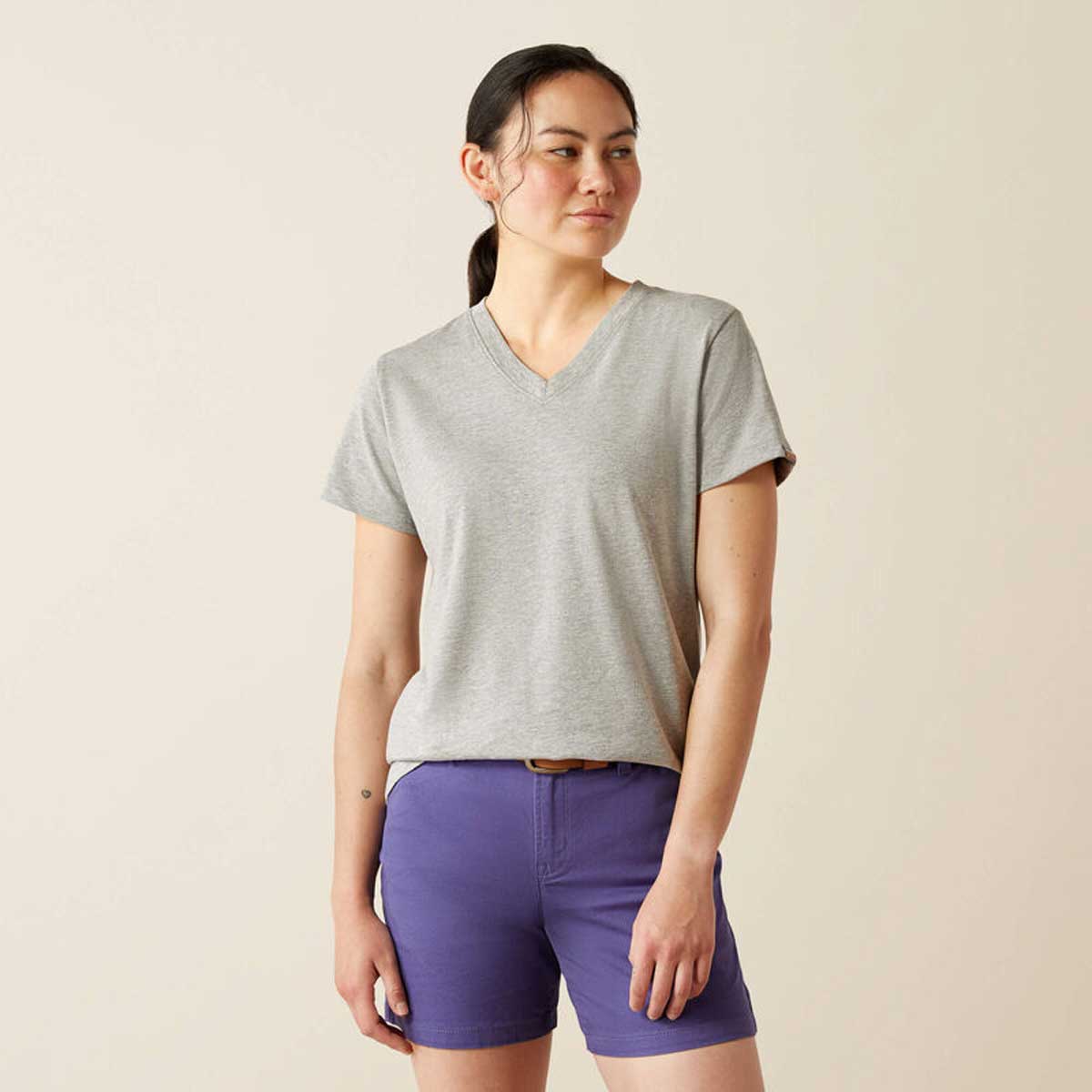 ARIAT Rebar Strong Cotton V-Neck T-Shirt - Womens - Heather Grey