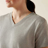 ARIAT Rebar Strong Cotton V-Neck T-Shirt - Womens - Heather Grey