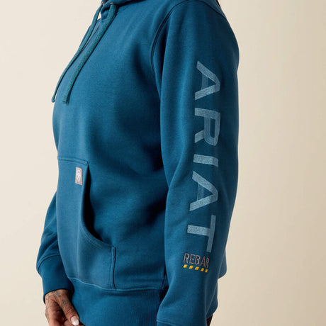 Ariat Rebar Workman Graphic Hoodie in Deep Dive / Storm Blue, detail view 2