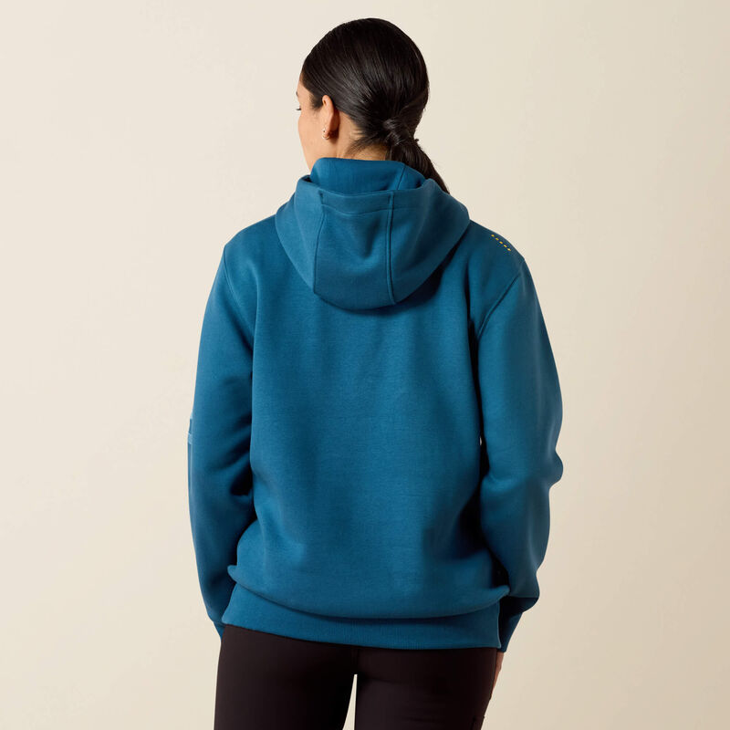 Ariat Rebar Workman Graphic Hoodie in Deep Dive / Storm Blue, back view