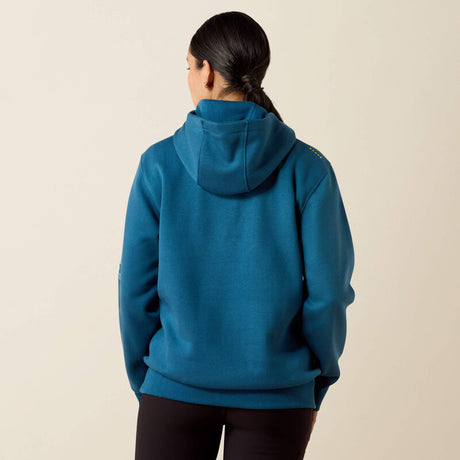 Ariat Rebar Workman Graphic Hoodie in Deep Dive / Storm Blue, back view