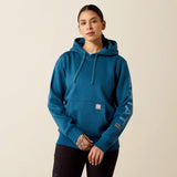 Ariat Rebar Workman Graphic Hoodie in Deep Dive / Storm Blue, front view