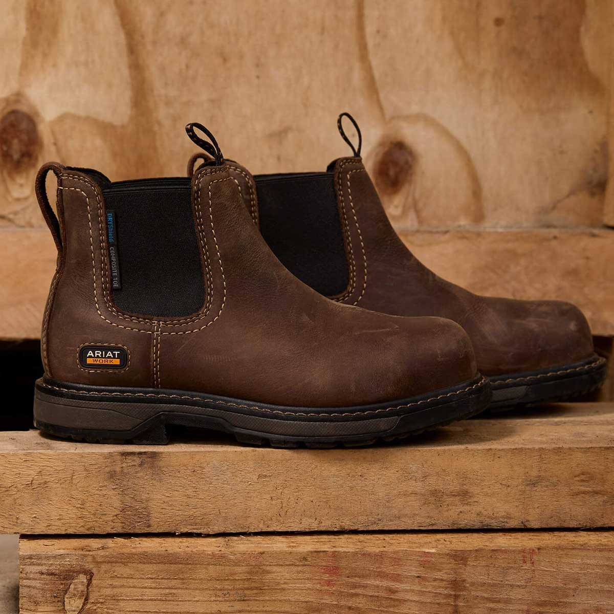 ARIAT Riveter Chelsea Waterproof Work Boots – Women's Composite Toe – Dark Brown