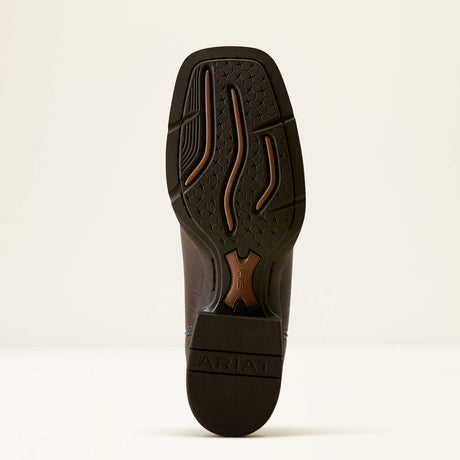 Ariat Round Up Holly Wide Square Toe Western Boot in Chocolate Croc Print / Denim Croc Print, sole and tread view