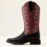 Ariat Round Up Holly Wide Square Toe Western Boot in Obsidian / Fairy Berry, outer side view