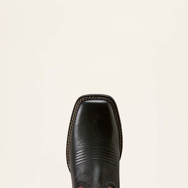 Ariat Round Up Holly Wide Square Toe Western Boot in Obsidian / Fairy Berry, toe and upper view