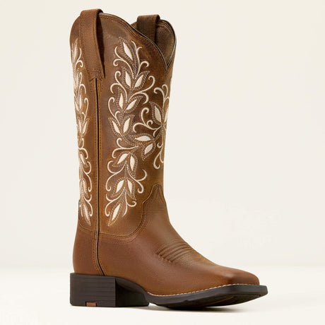ARIAT Round Up Holly Wide Square Toe Western Boots – Womens – Brown Pearl