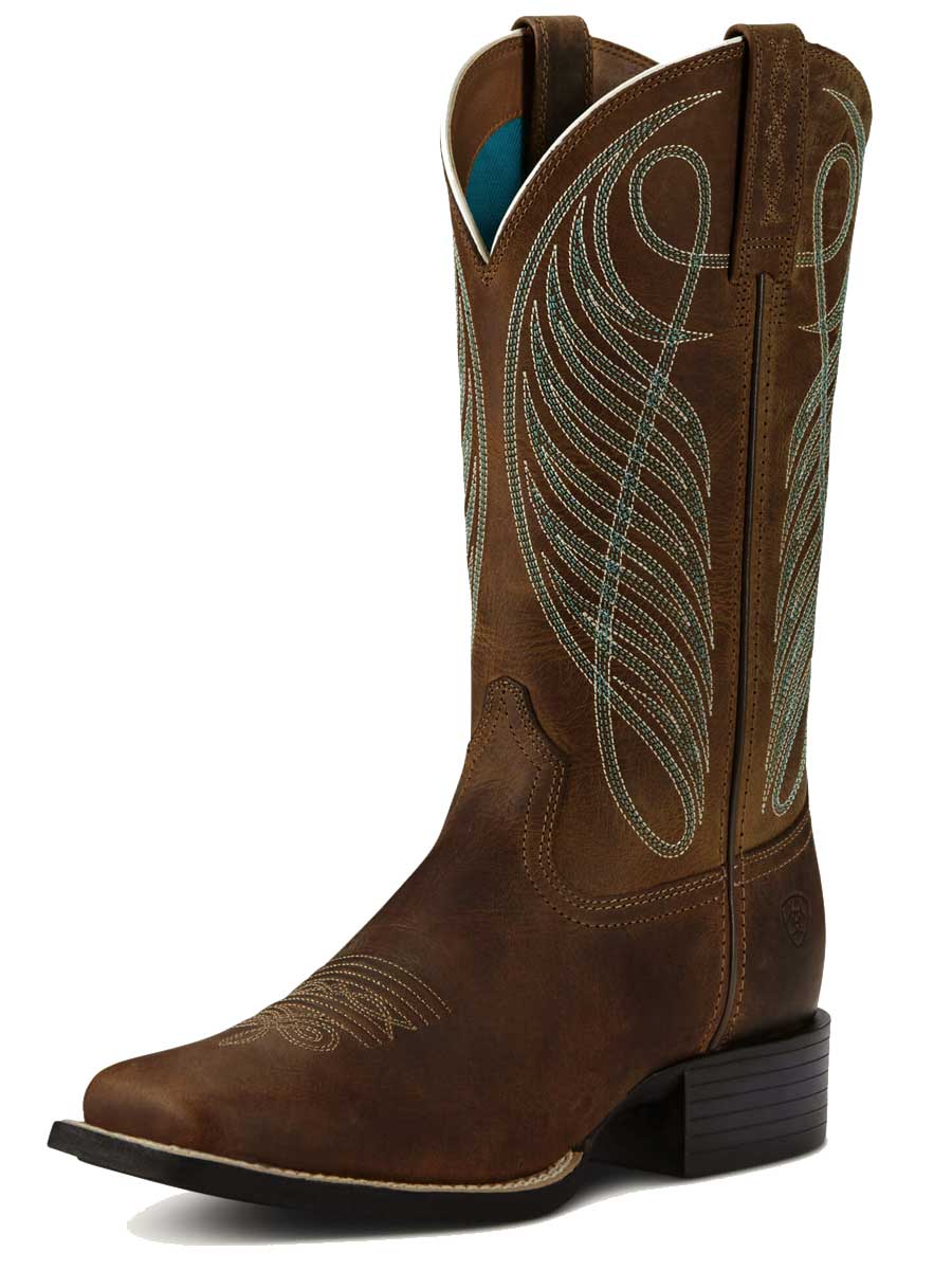 ARIAT Round Up Wide Square Toe Western Boots - Womens - Powder Brown