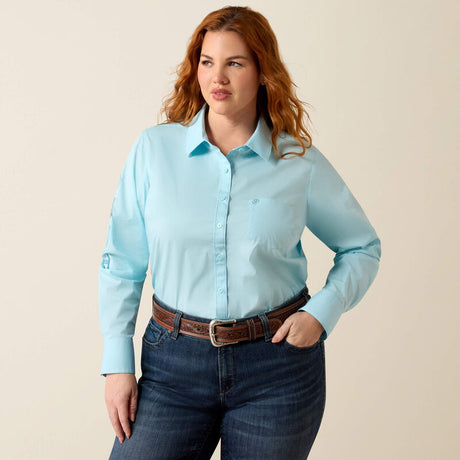 Ariat Team Kirby Western Shirt in Aquaesque, front view on a second model