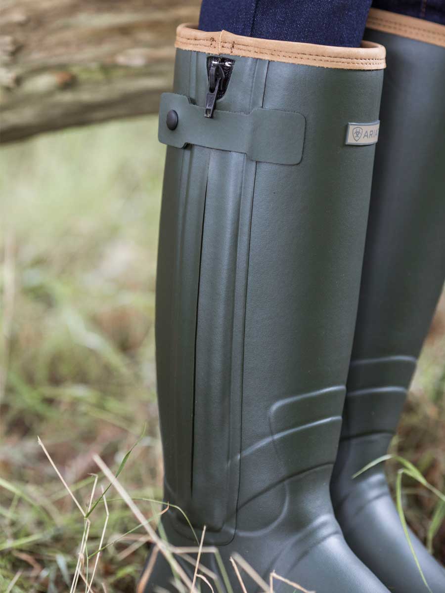 ARIAT Burford Wellies - Womens Neoprene Insulated Full Zip Boots - Olive - Size: UK 4