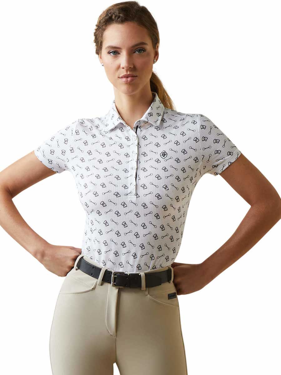 50% OFF - ARIAT Womens Motif Polo - White Tack Ditsy - Size: SMALL Ariat