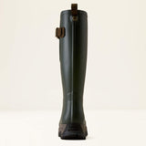 Ariat Woodstock Rubber Boot in Olive Night, rear heel view