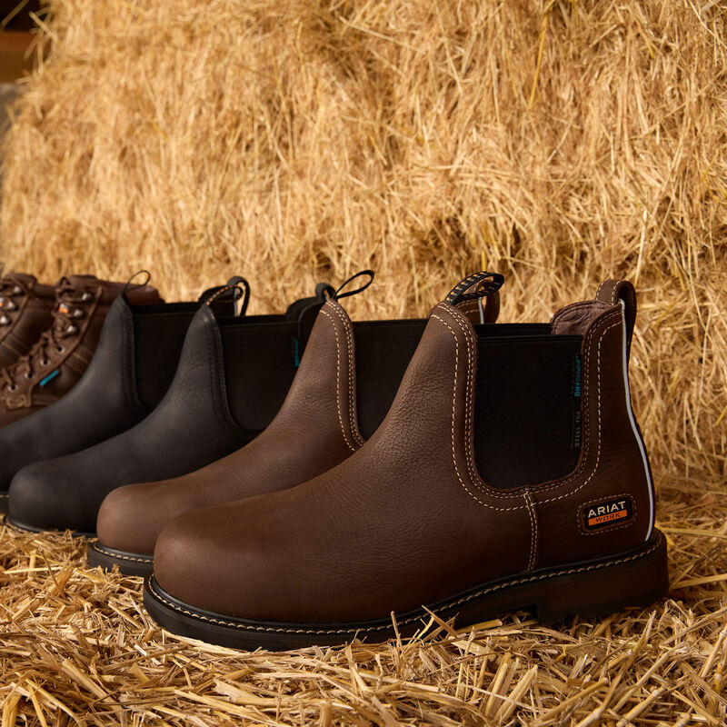 ARIAT Groundbreaker Chelsea Work Boots - Mens H2O Steel Toe Cap - Dark Brown