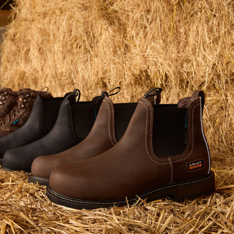 ARIAT Groundbreaker Chelsea Work Boots - Mens H2O Steel Toe Cap - Dark Brown
