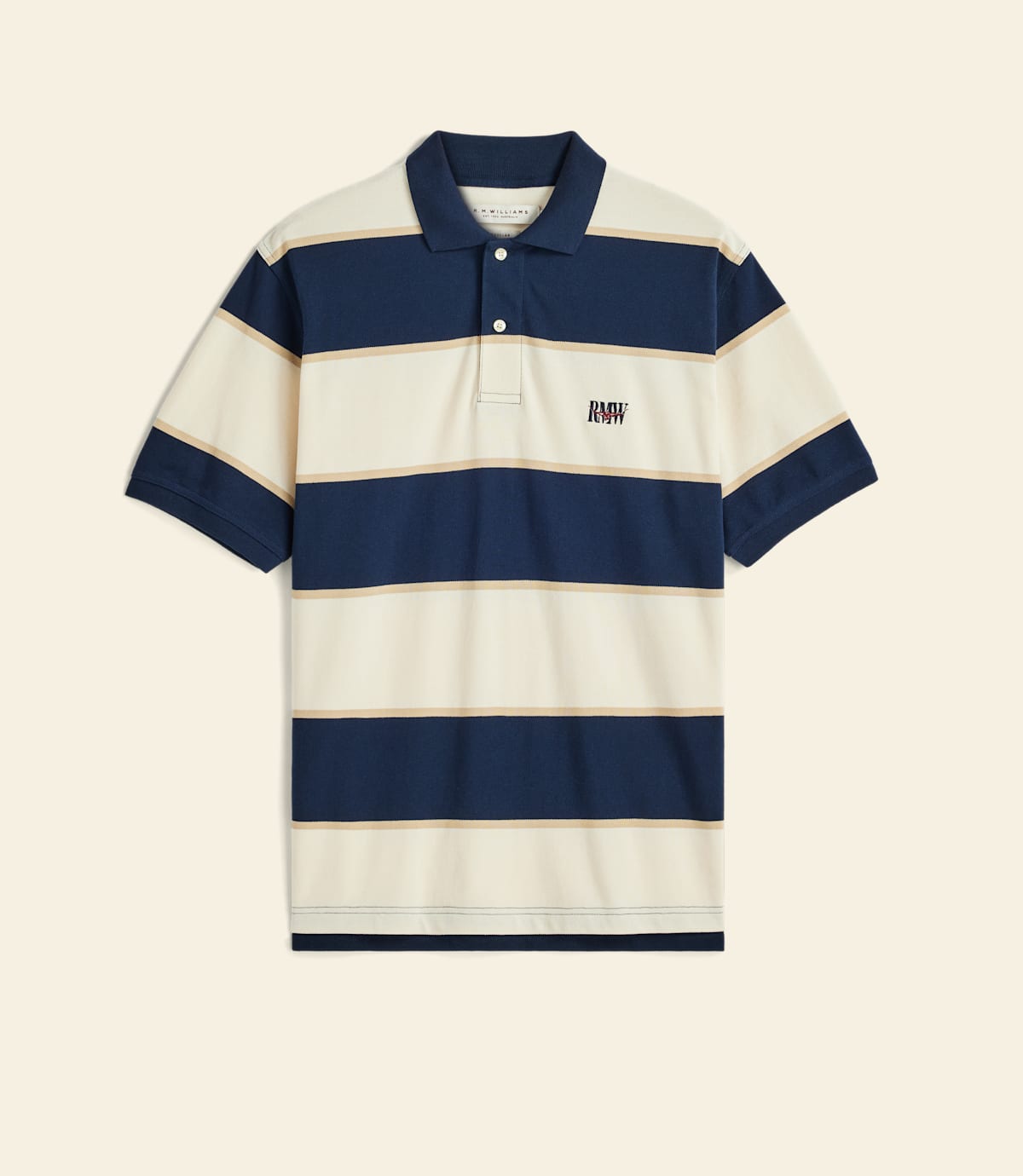 RM Williams Balmain Stripe Polo in Ecru/Navy - view 1