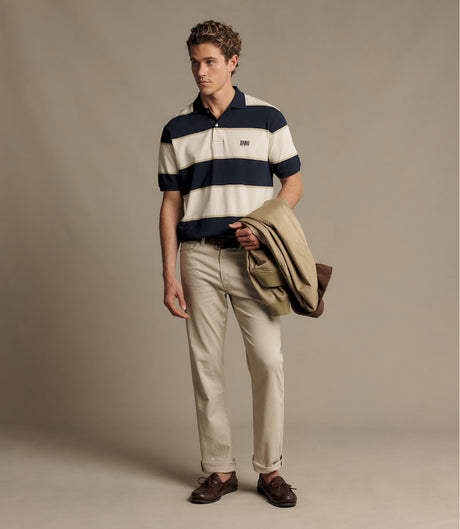 RM Williams Balmain Stripe Polo in Ecru/Navy - view 2