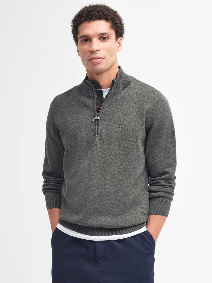 BARBOUR Cotton Half Zip - Mens - Olive Marl