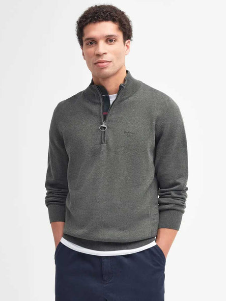 BARBOUR Cotton Half Zip - Mens - Olive Marl