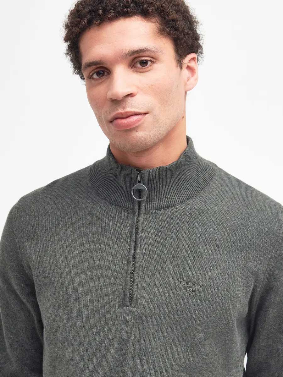 BARBOUR Cotton Half Zip - Mens - Olive Marl