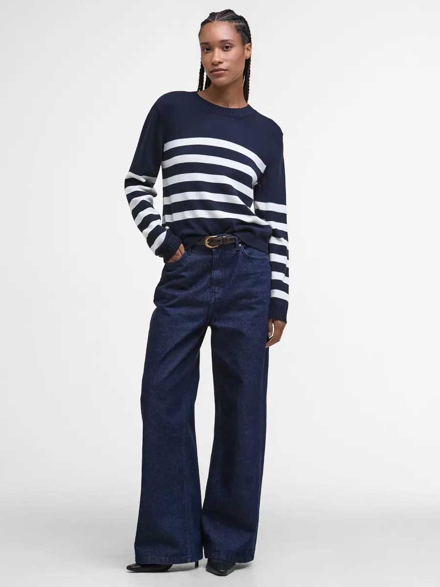 BARBOUR Demi Striped Crew Neck Jumper - Women's - Dark Navy Stripe