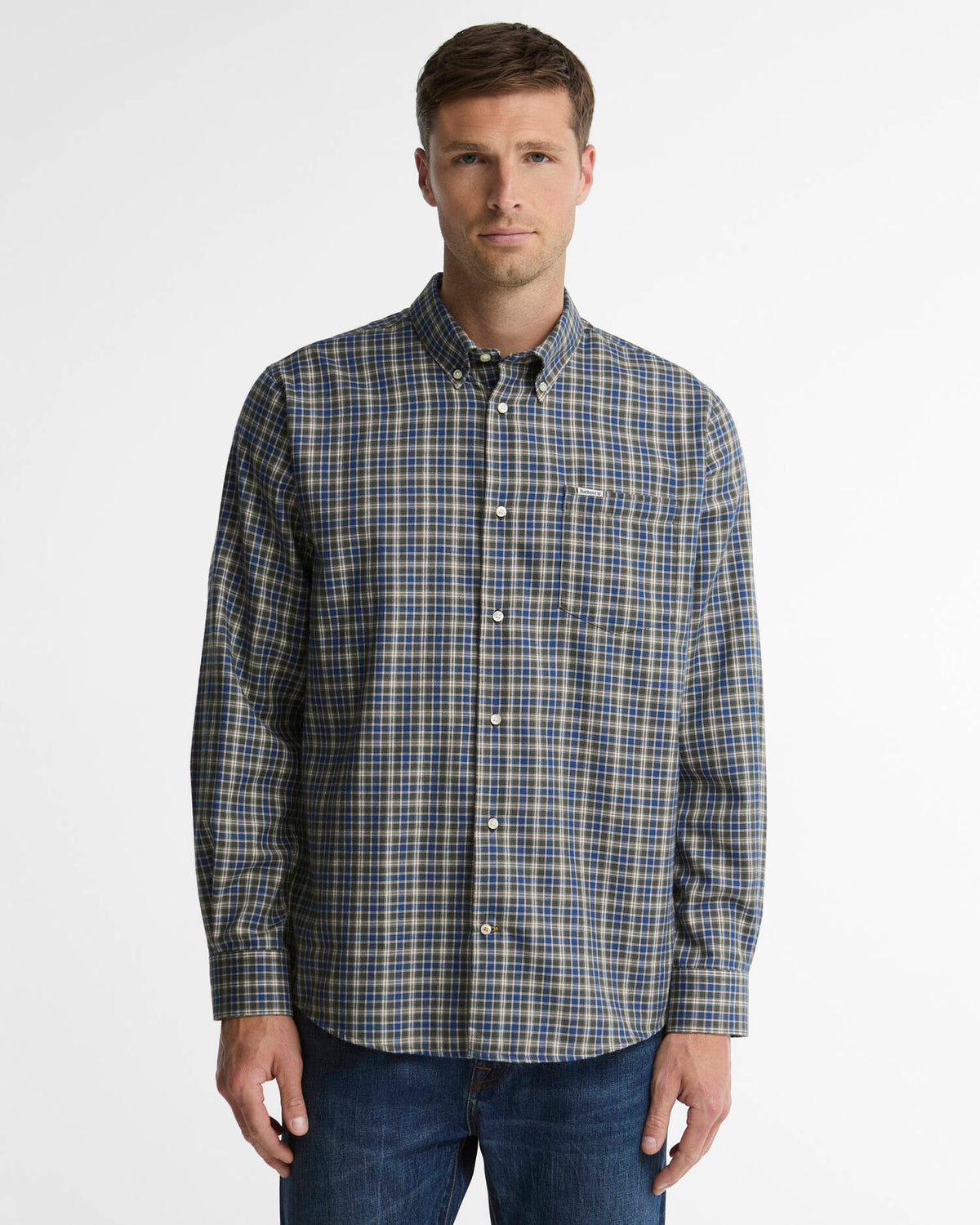 BARBOUR Dishford Thermo-Weave Regular Fit Long-Sleeved Shirt - Mens - Olive