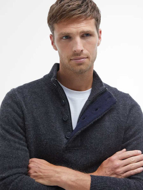 BARBOUR Essential Elbow Patch Half Zip Jumper - Mens - Charcoal