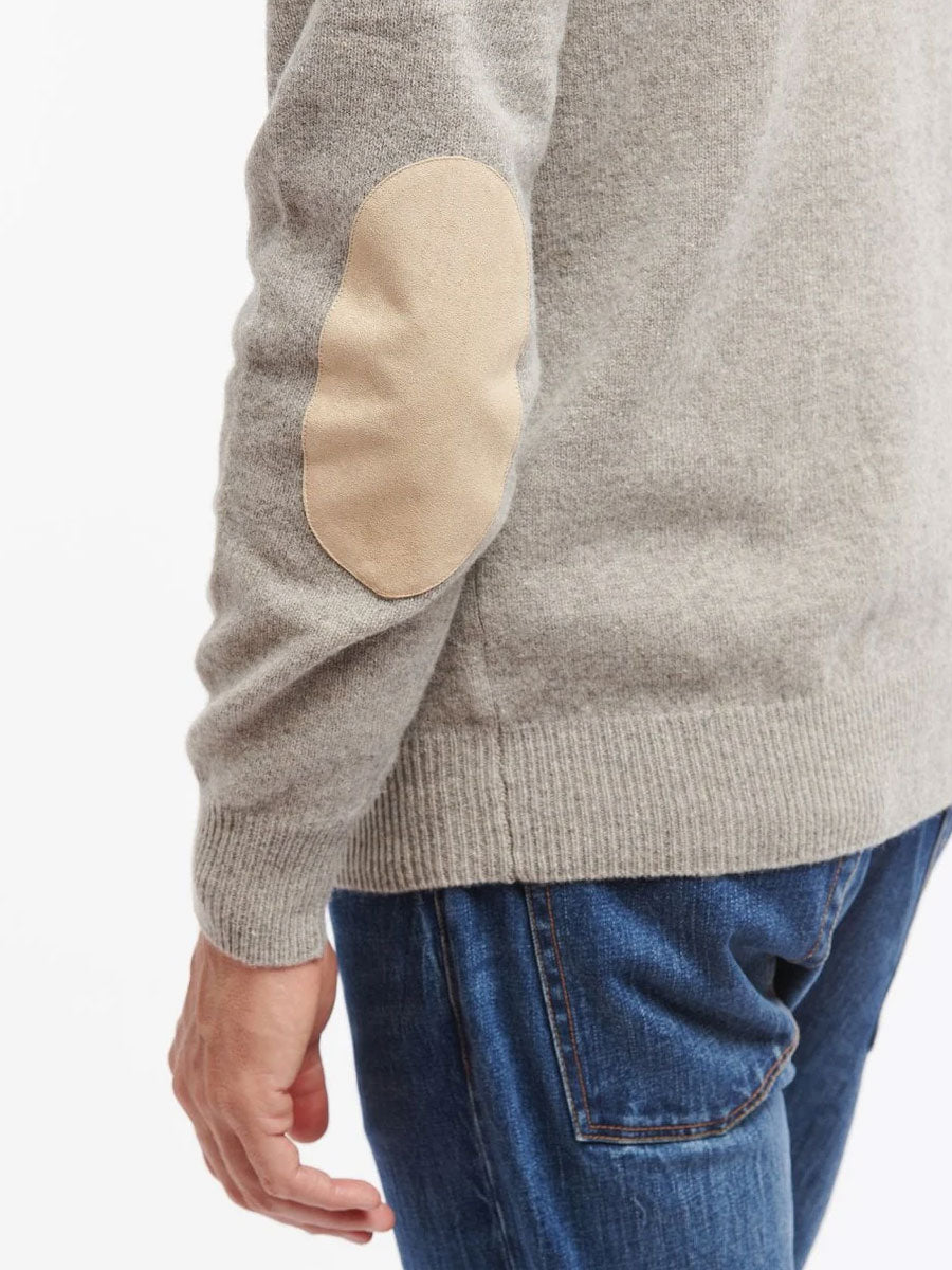 BARBOUR Essential Elbow Patch Half Zip Jumper - Mens - Stone