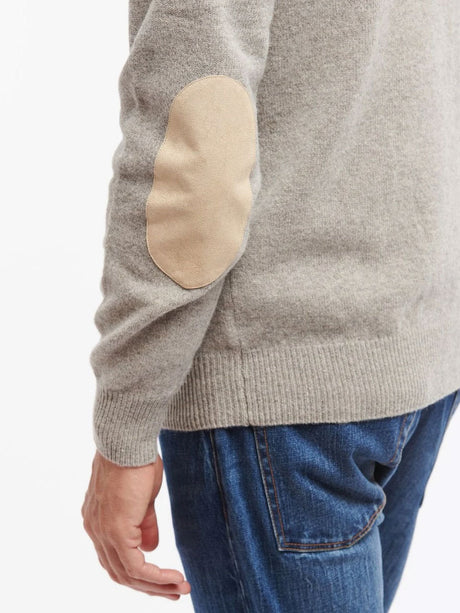 BARBOUR Essential Elbow Patch Half Zip Jumper - Mens - Stone