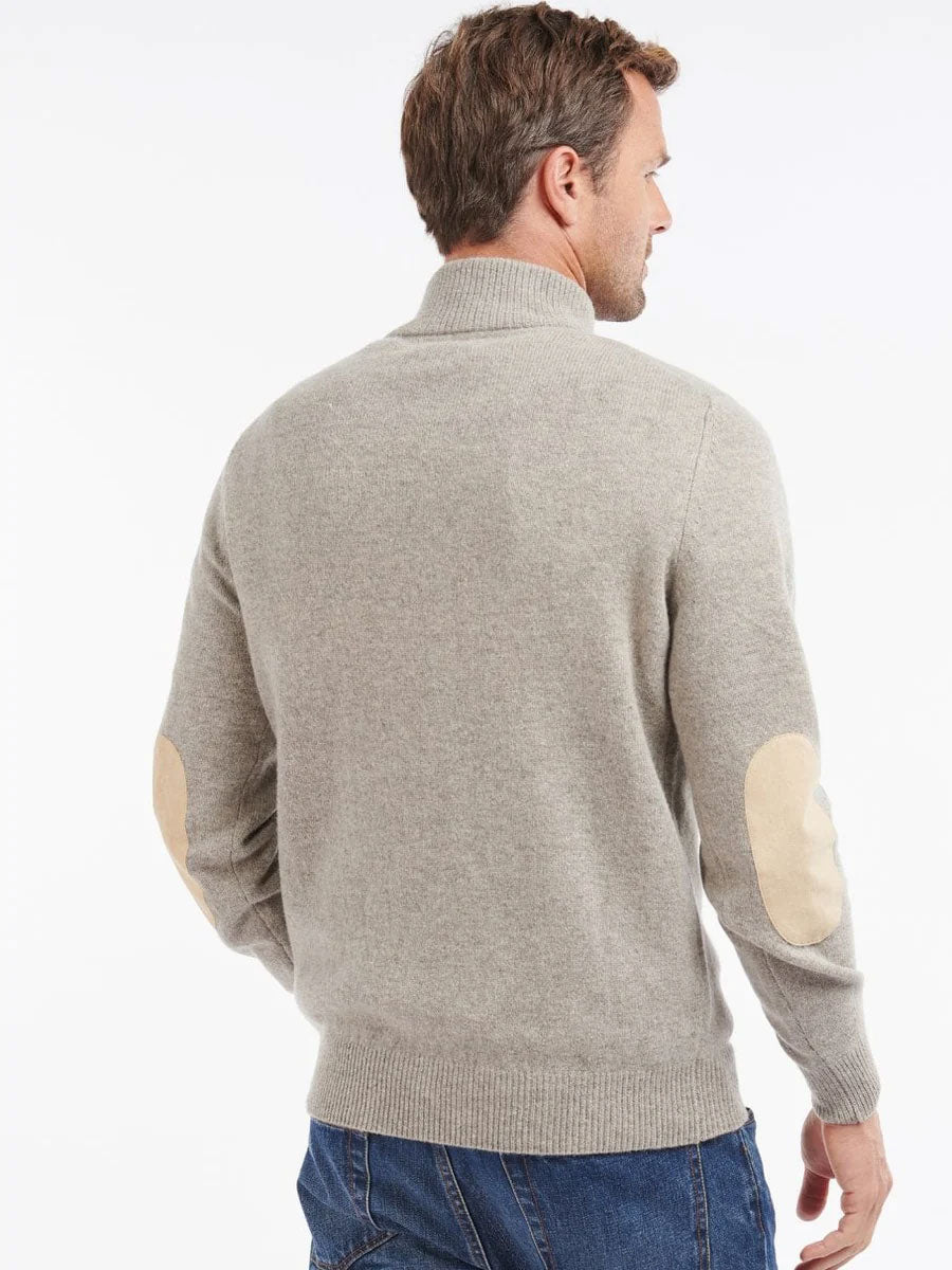 BARBOUR Essential Elbow Patch Half Zip Jumper - Mens - Stone