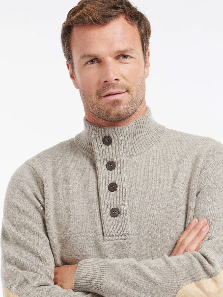 BARBOUR Essential Elbow Patch Half Zip Jumper - Mens - Stone