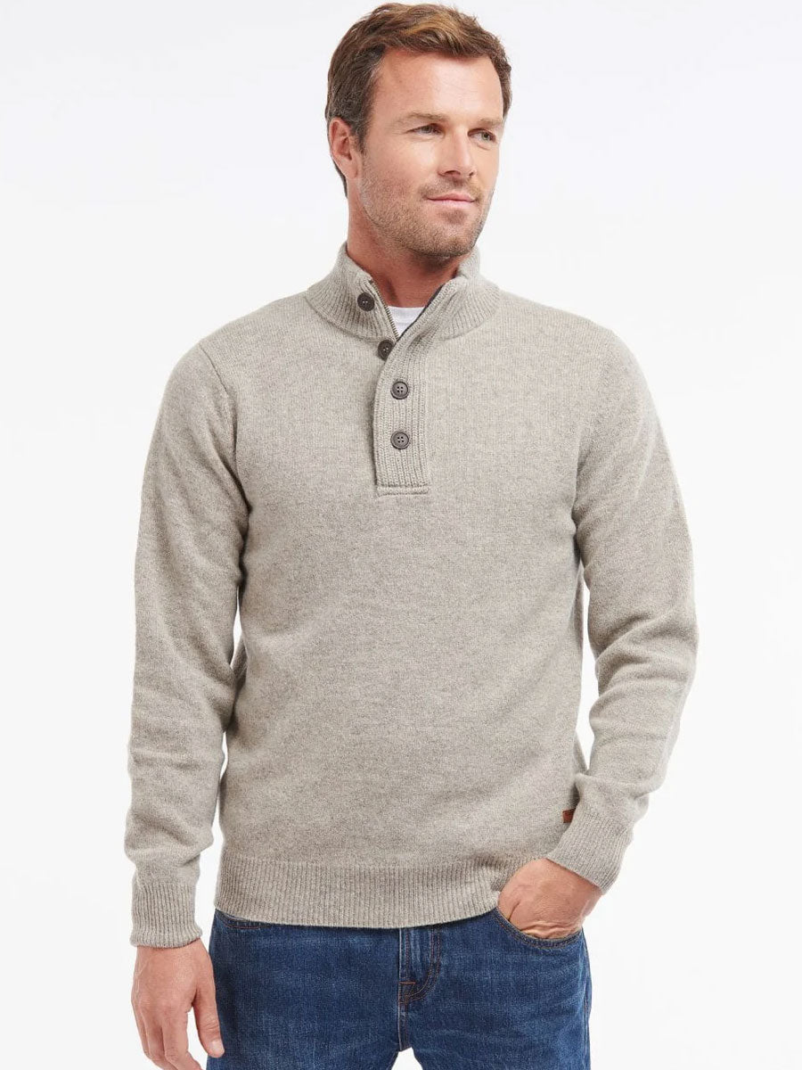 BARBOUR Essential Elbow Patch Half Zip Jumper - Mens - Stone