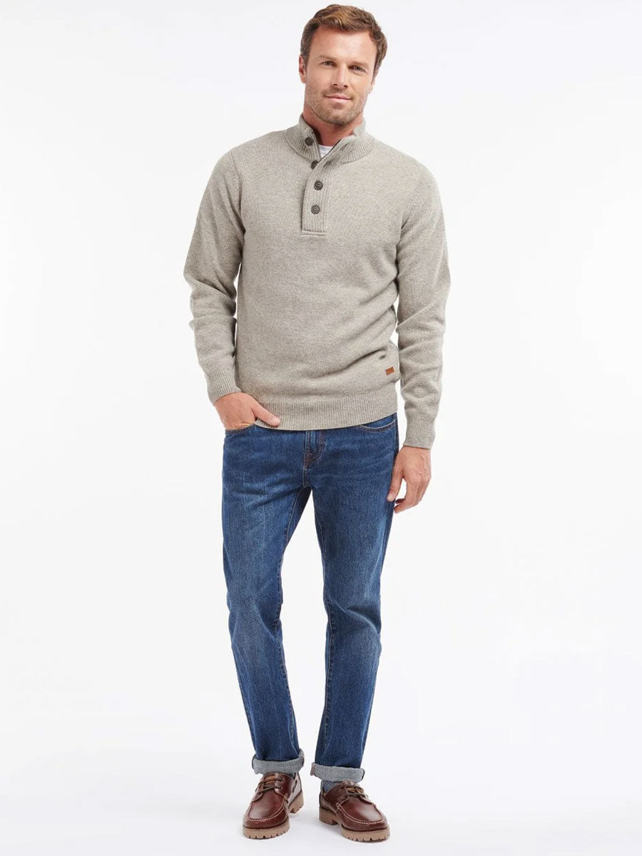BARBOUR Essential Elbow Patch Half Zip Jumper - Mens - Stone