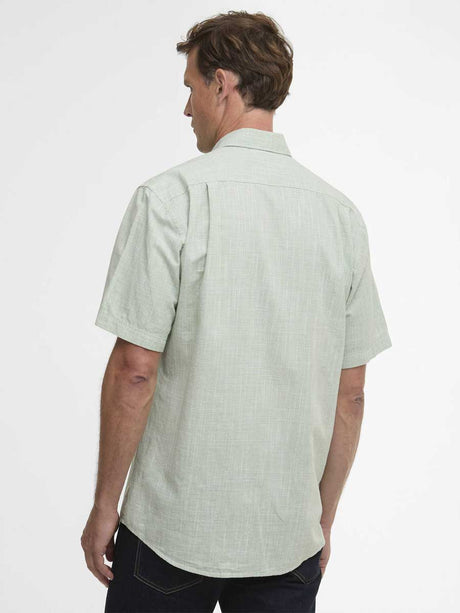 BARBOUR Fleming Linen Blend Short Sleeved Shirt - Mens - Loden Green