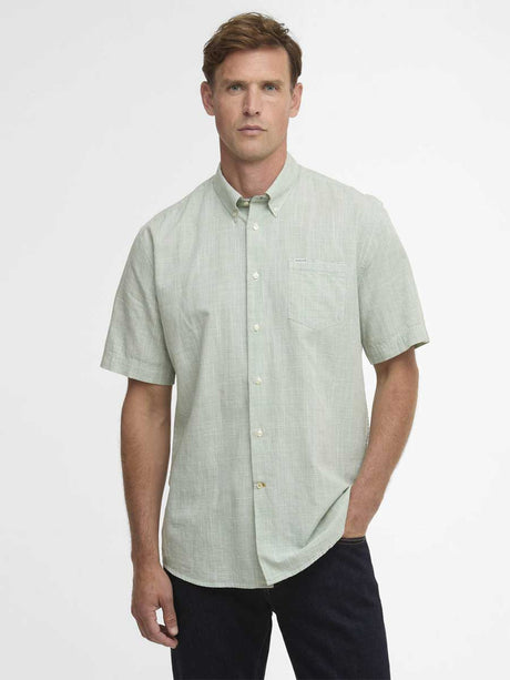 BARBOUR Fleming Linen Blend Short Sleeved Shirt - Mens - Loden Green