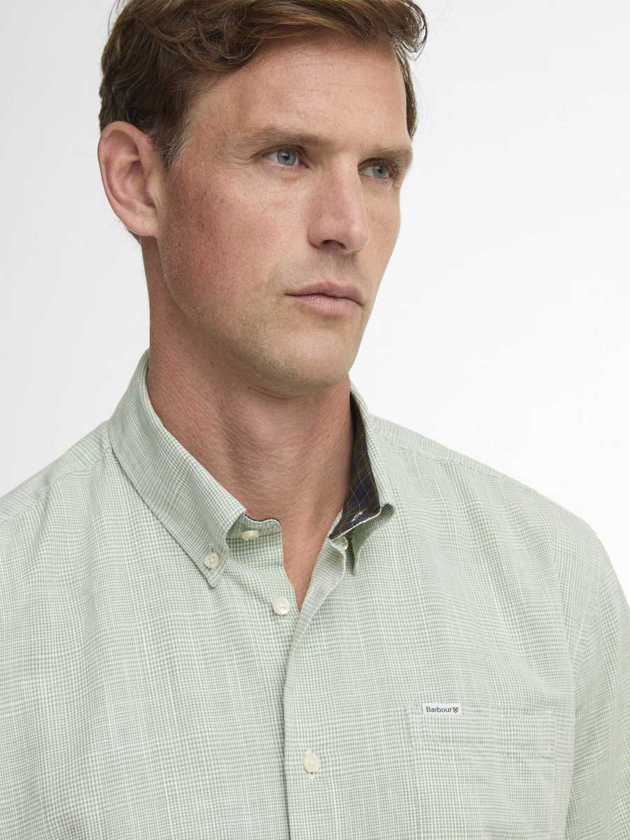 BARBOUR Fleming Linen Blend Short Sleeved Shirt - Mens - Loden Green