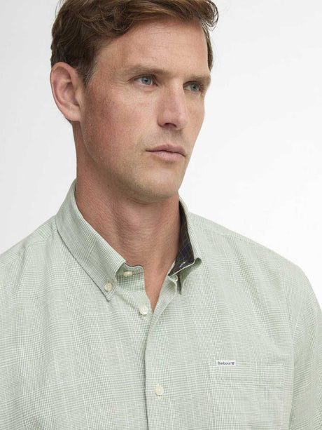 BARBOUR Fleming Linen Blend Short Sleeved Shirt - Mens - Loden Green