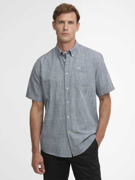 BARBOUR Fleming Linen Blend Short Sleeved Shirt - Mens - Navy