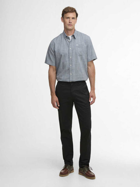 BARBOUR Fleming Linen Blend Short Sleeved Shirt - Mens - Navy