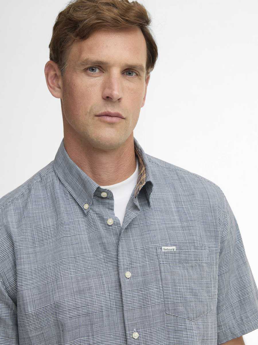 BARBOUR Fleming Linen Blend Short Sleeved Shirt - Mens - Navy